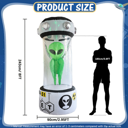 8-foot inflatable alien Halloween decoration, front view