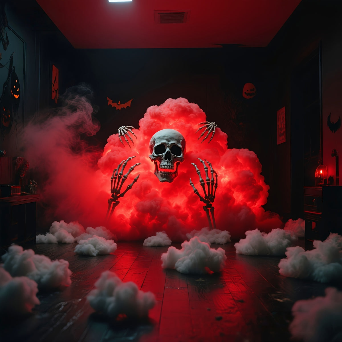 Cloud night light illuminated in a dark bedroom