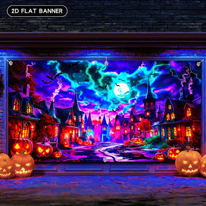 Close-up of the pumpkin lights printed on the banner