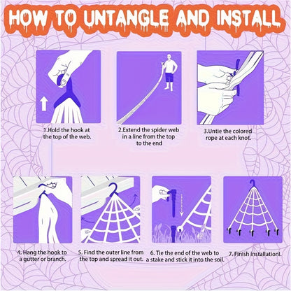 Halloween Spider Web LED Lights - 16FT Purple Yard Décor