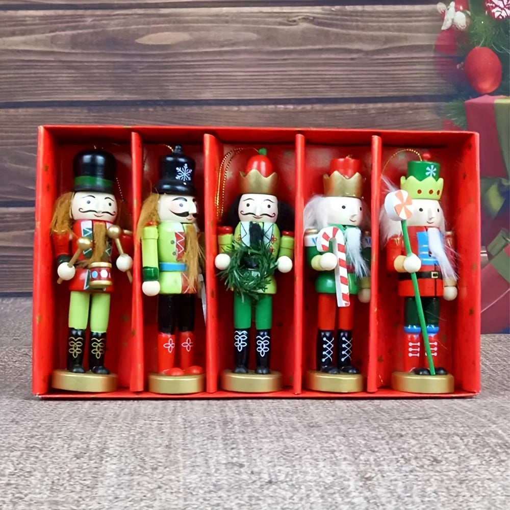 Christmas Decorations, Hand-Painted Wooden Nutcracker Set of 5, a Keepsake for Holiday Gifting