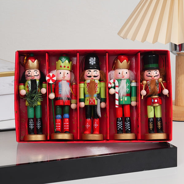 Christmas Decorations, Hand-Painted Wooden Nutcracker Set of 5, a Keepsake for Holiday Gifting