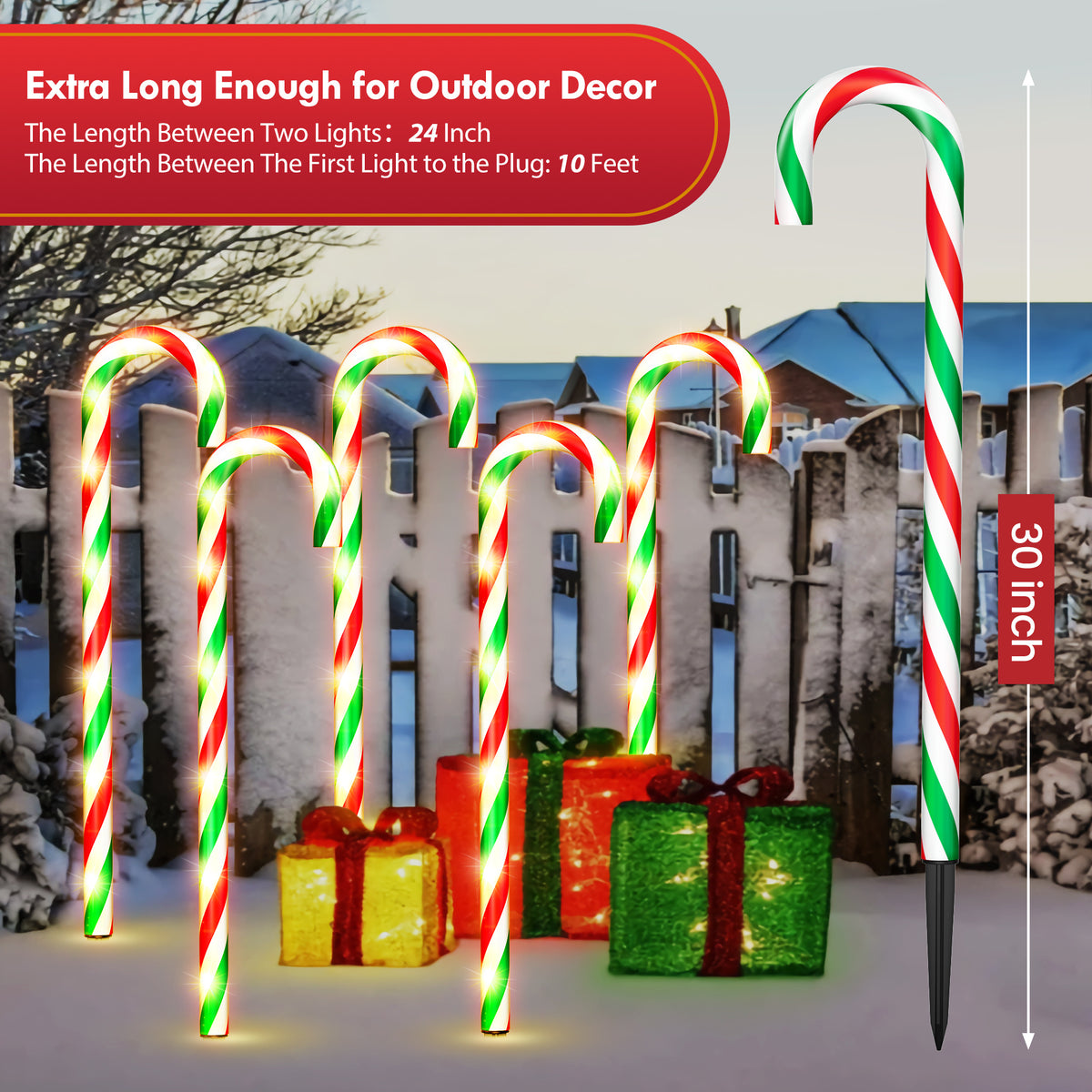 Candy cane pathway lights, plug-in Christmas walkway set