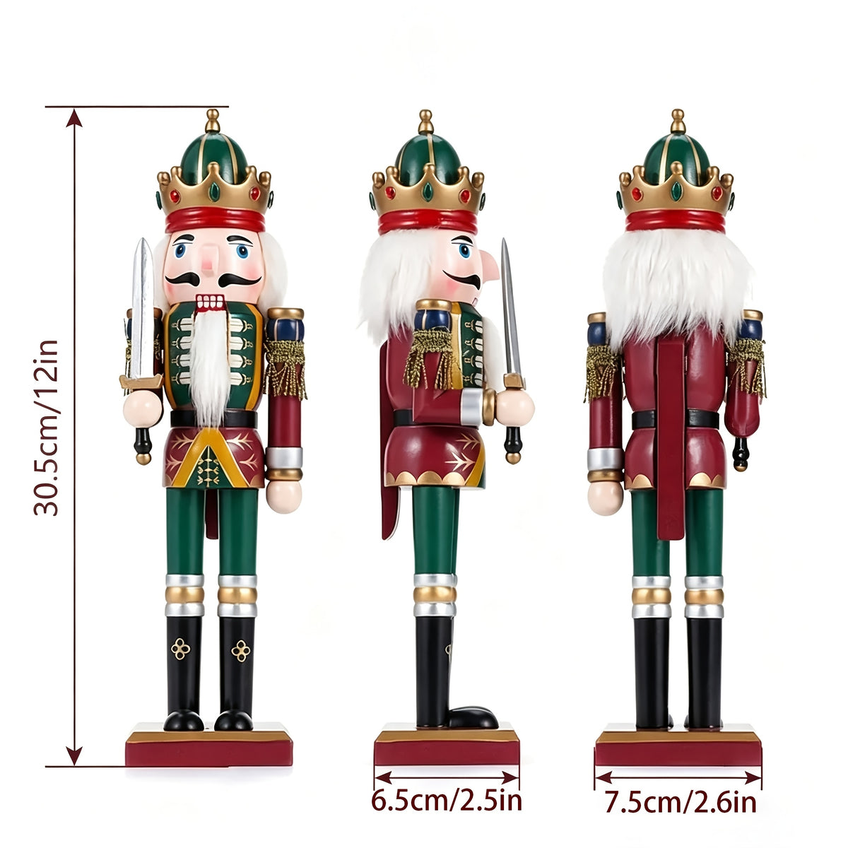 Christmas Nutcracker Decoration, Resin, Red and Green, 4 Designs