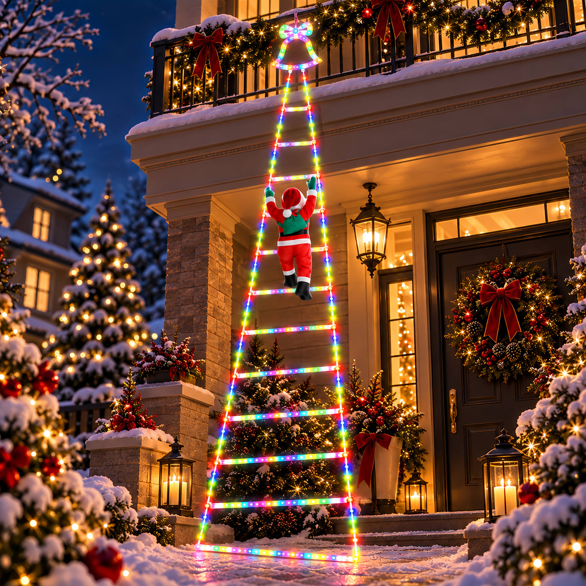 Outdoor Christmas Decorations, Climbing Santa Ladder Lights, 255 LED, Dimmable, USB Charging