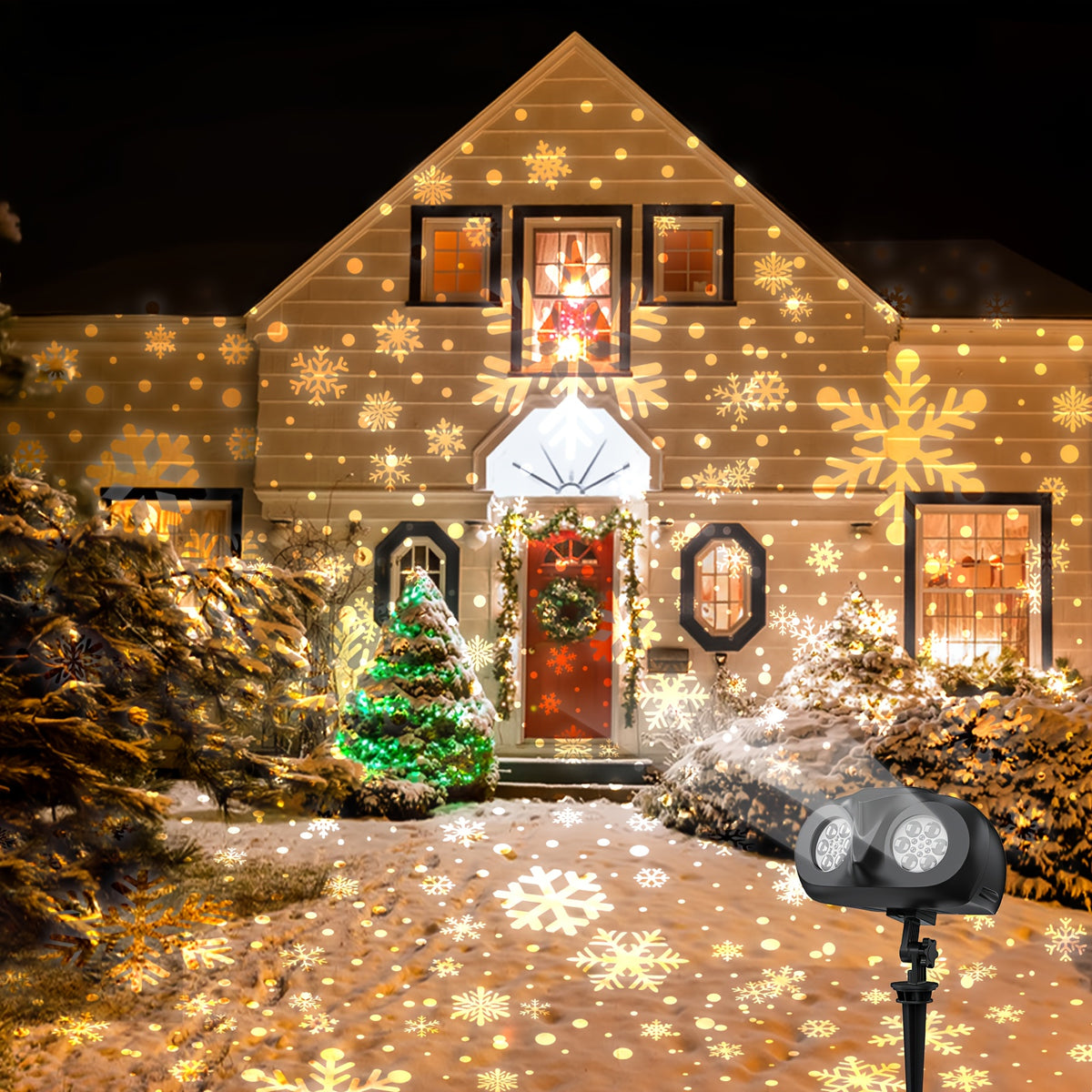 Outdoor Christmas projector lights with snowflake pattern