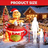 Christmas Yard Inflatable Decorations, 6ft LED Blow Up Gingerbread Man in Hot Chocolate Cup