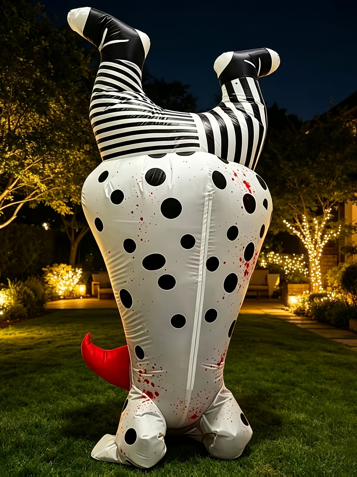 Black and white print on the inflatable clown suit