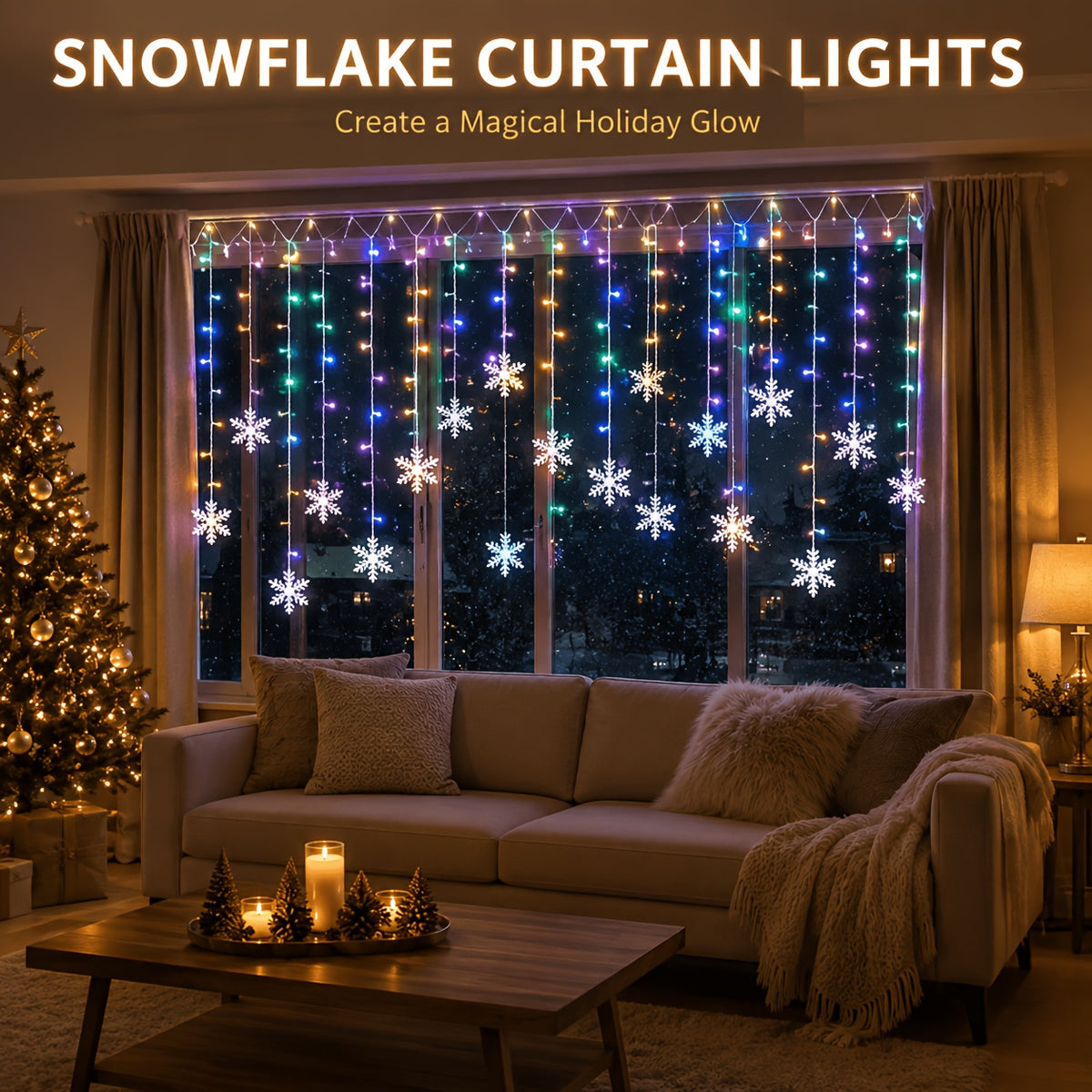 USB powered snowflake curtain light