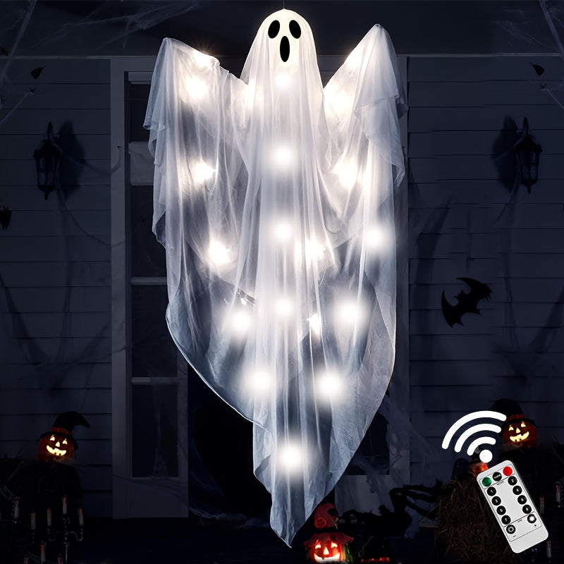 Hanging ghost decoration on patio hook
