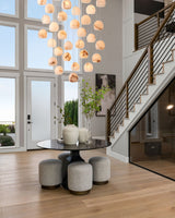 Tavira Chandeliers for Dining Room, Round Alabaster Chandelier, Adjustable Airplane Cable