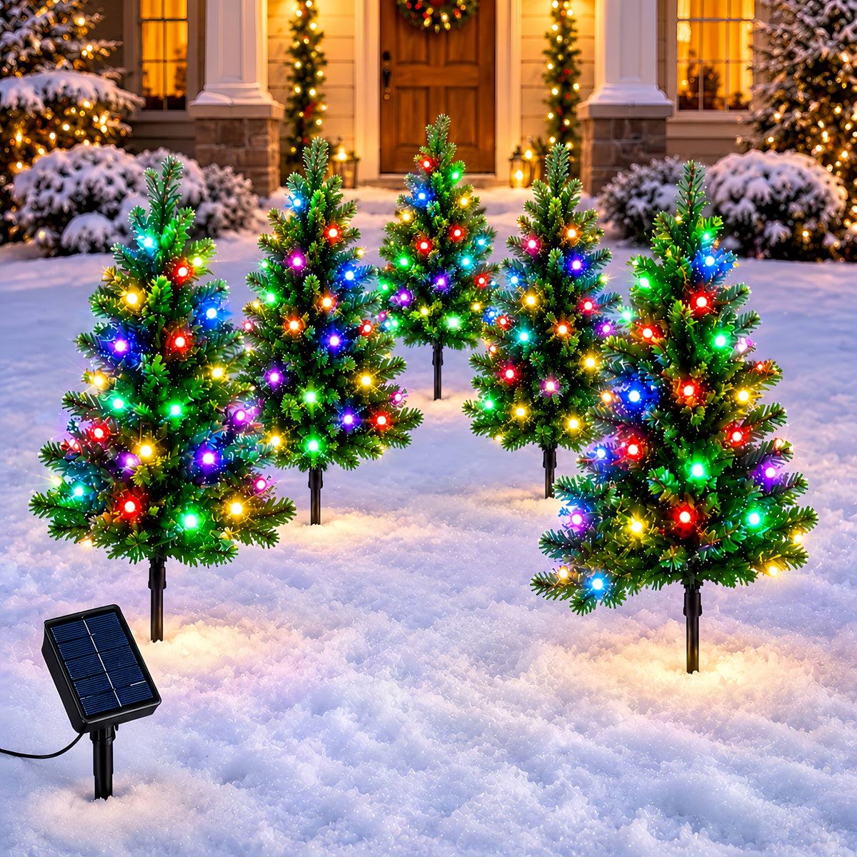 Solar Christmas Pathway Lights, Mini LED Trees, Set of 5 or 10