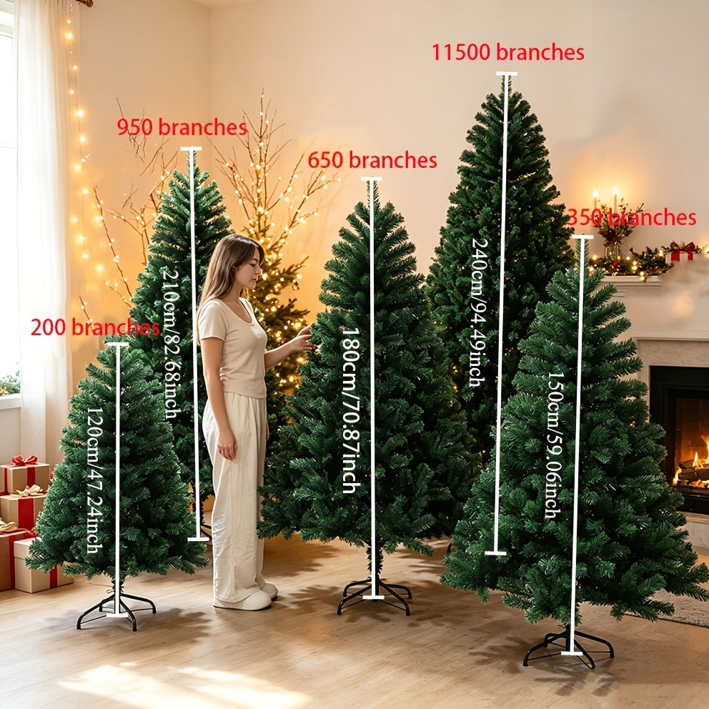 Green artificial Christmas tree shown at full height