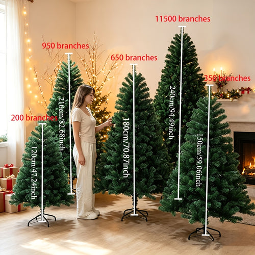 Green artificial Christmas tree shown at full height