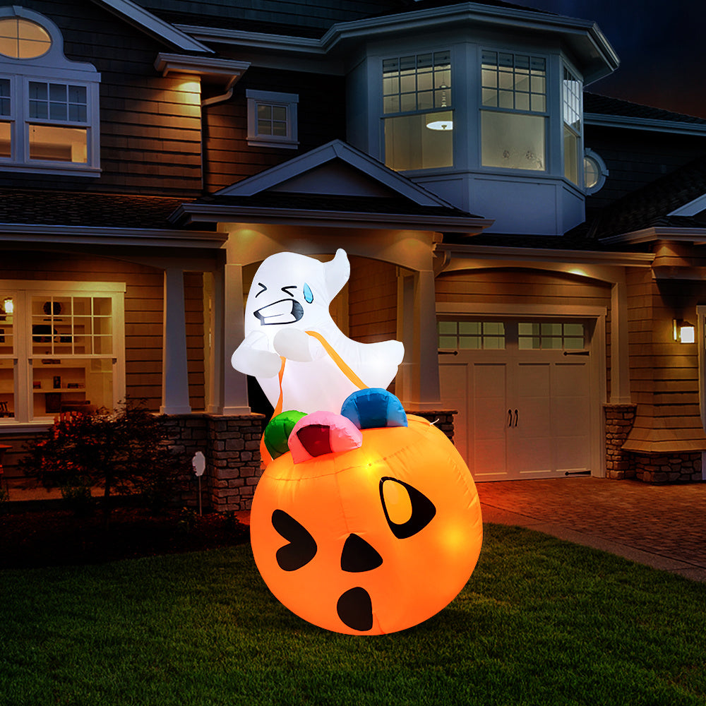 Pumpkin inflatable glowing after dark from internal LEDs