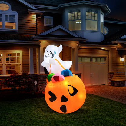 Pumpkin inflatable glowing after dark from internal LEDs