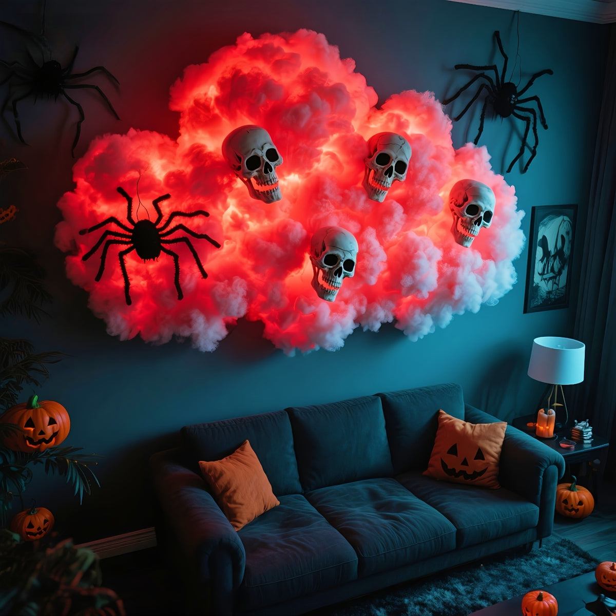 Cloud night light displayed in a living room setting
