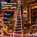 Outdoor Christmas Decorations, Climbing Santa Ladder Lights, 255 LED, Dimmable, USB Charging