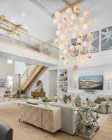 Tavira Chandeliers for Dining Room, Round Alabaster Chandelier, Adjustable Airplane Cable