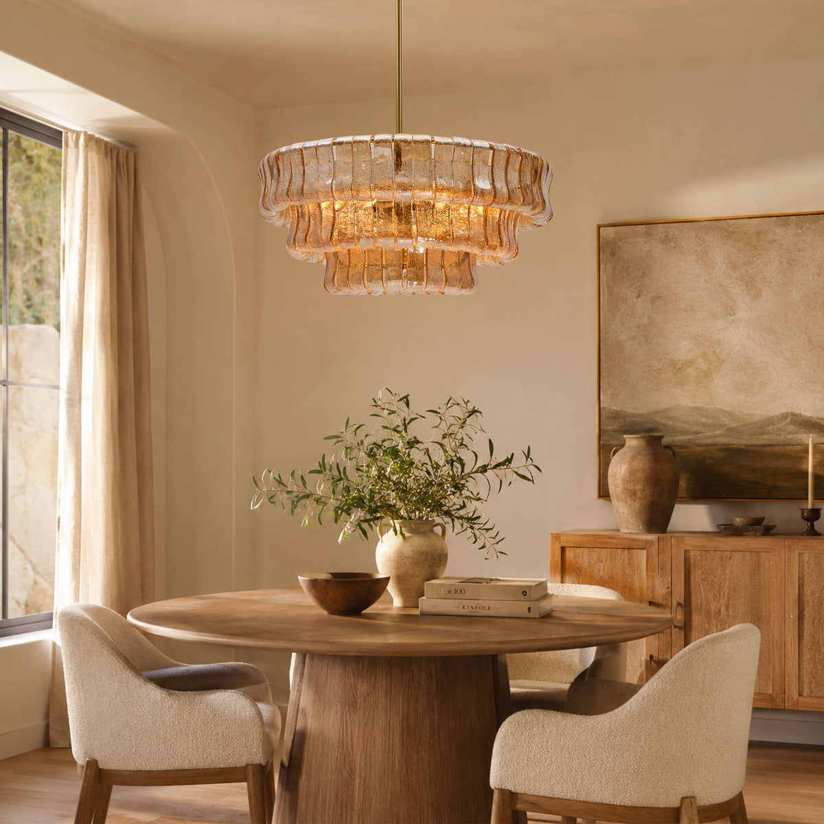 Alvar Modern Chandelier for Dining Room, 3-Tier Glass Chandelier, 6 Lights, Dimmable, 24 Inch