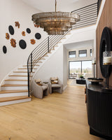 Skolva Modern Chandelier for Dining Room, Round Curved Glass, Brass or Matte Black Finish