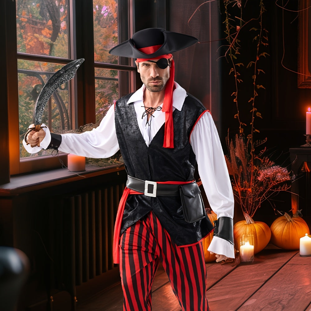 Detail of the pirate costume fabric and trim