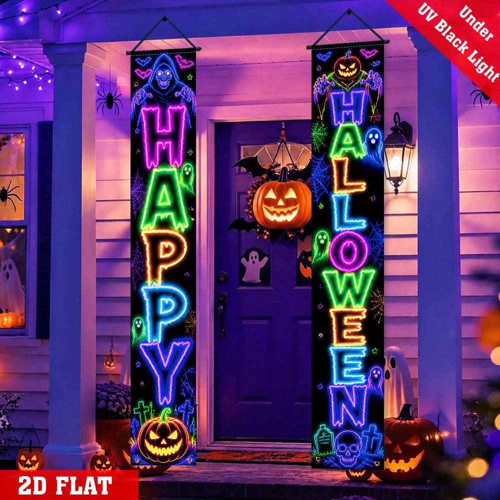 Two-piece Halloween banner set laid out