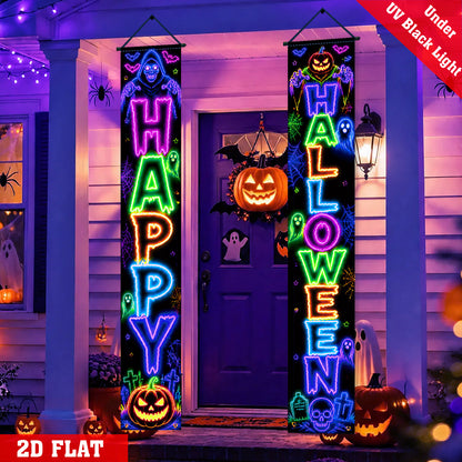 Two-piece Halloween banner set laid out