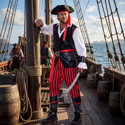 Halloween Men's Pirate Costume, Adult Sea Captain Accessory Set, M to XXL