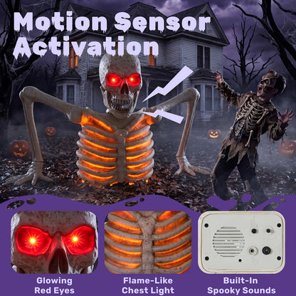 Giant light up skeleton Halloween decoration for patio or lawn