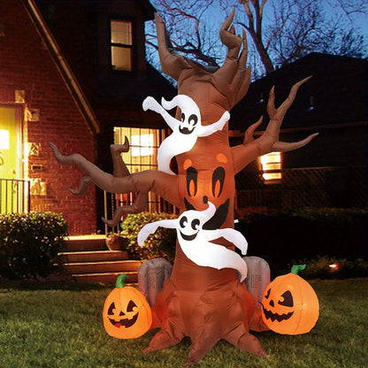 Eight-foot inflatable Halloween scary tree with ghost, pumpkin and tombstone figures