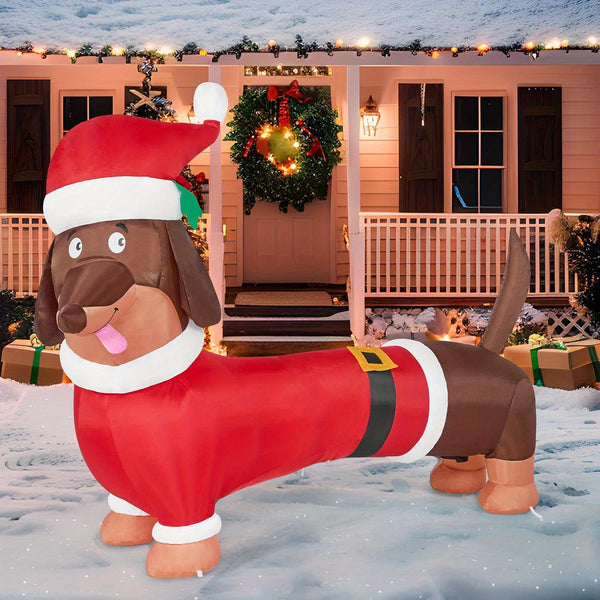 Christmas Inflatable Dachshund, 5 ft LED Lighted Blow Up Wiener Dog Decoration