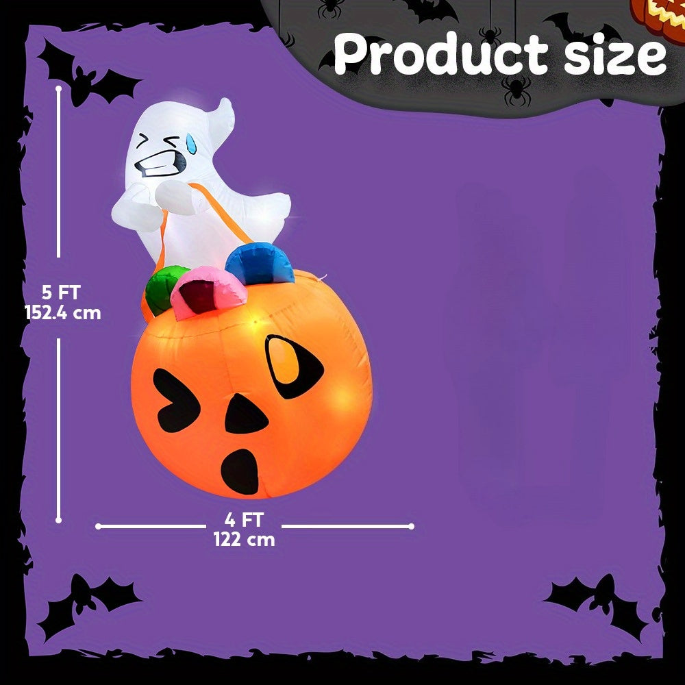 Inflatable pumpkin shown against a dark sky