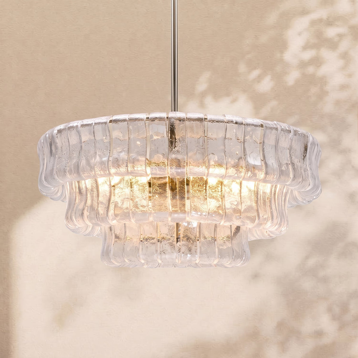 Alvar Modern Chandelier for Dining Room, 3-Tier Glass Chandelier, 6 Lights, Dimmable, 24 Inch