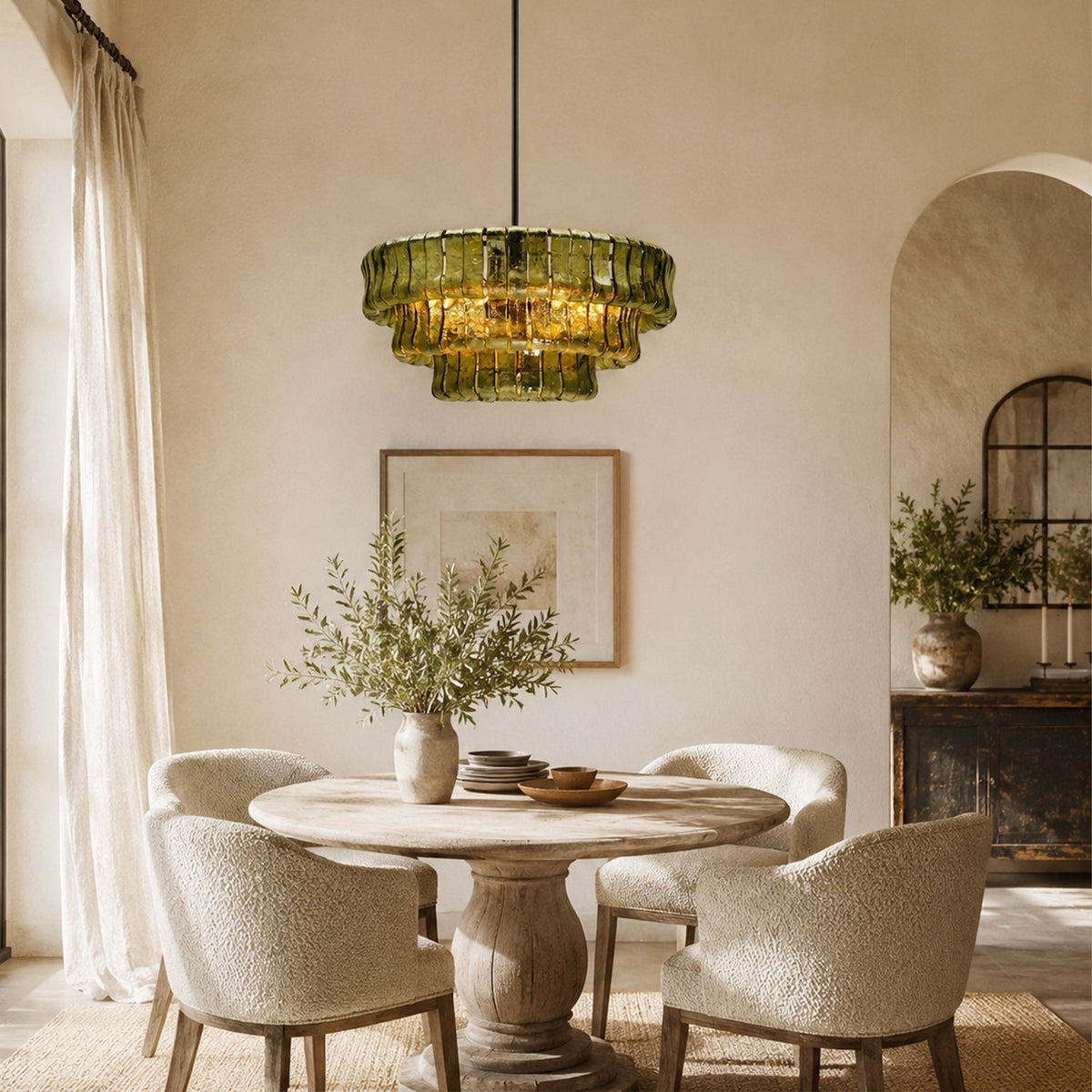 Alvar Modern Chandelier for Dining Room, 3-Tier Glass Chandelier, 6 Lights, Dimmable, 24 Inch