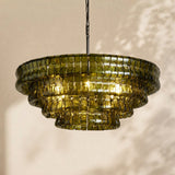Ravello Modern Chandelier for Dining Room, 4-Tier Round Glass, 36 Inch, 6 Lights, Dimmable