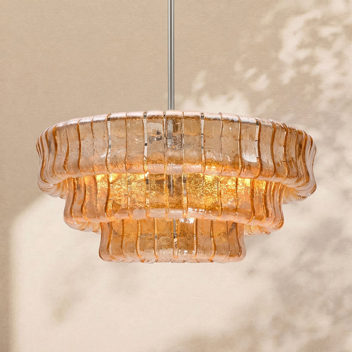 Alvar Modern Chandelier for Dining Room, 3-Tier Glass Chandelier, 6 Lights, Dimmable, 24 Inch
