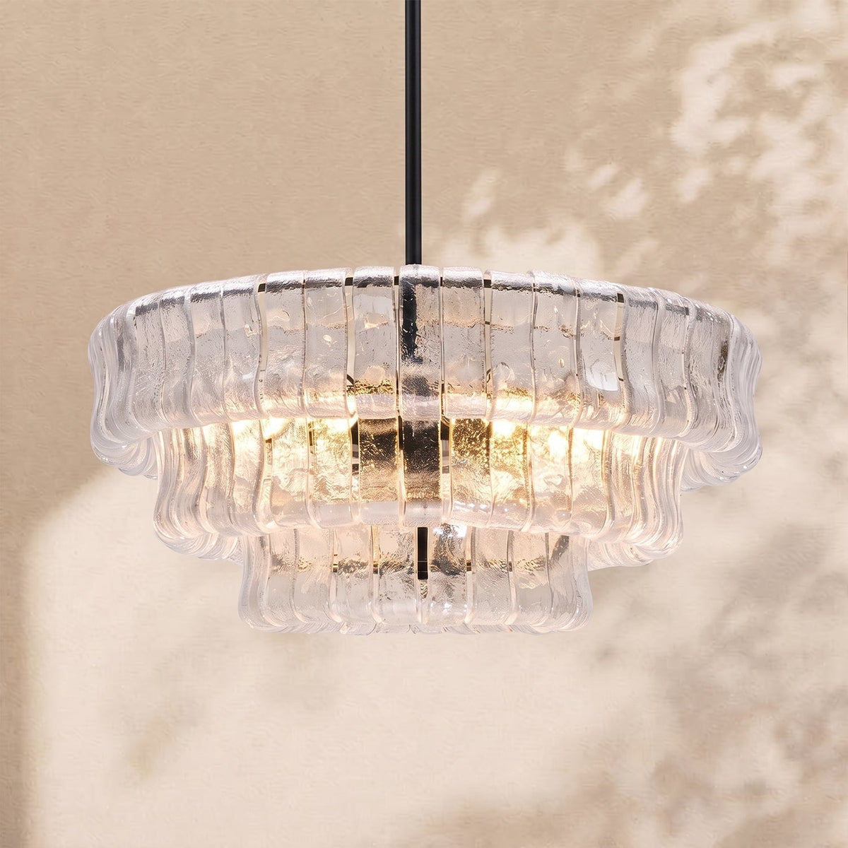 Alvar Modern Chandelier for Dining Room, 3-Tier Glass Chandelier, 6 Lights, Dimmable, 24 Inch