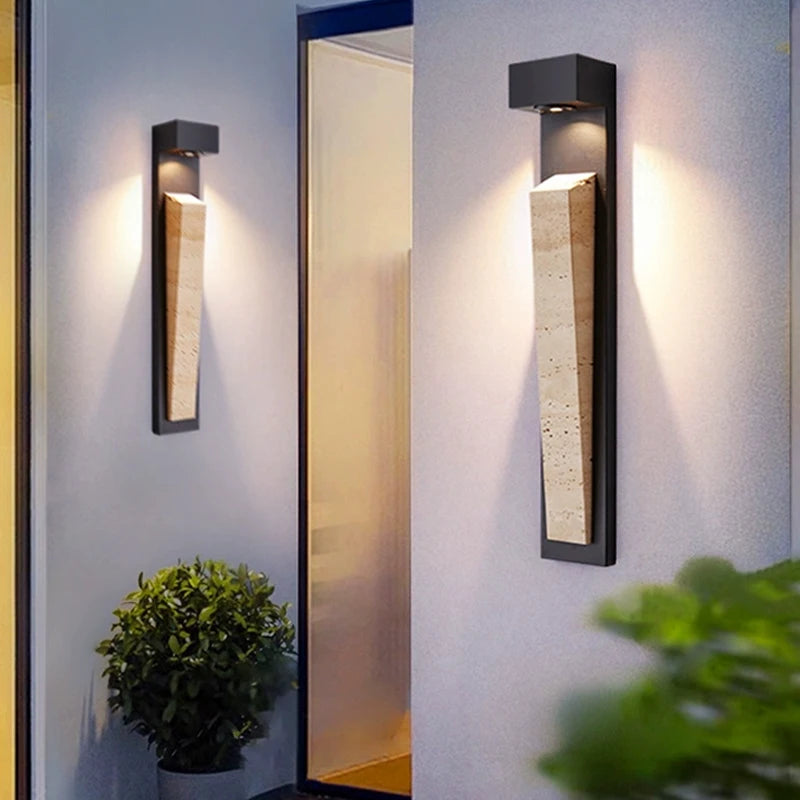 Travertine Outdoor Glass Wall Light, Motion Sensor Sconce, Stainless Steel, Warm LED Gate Light