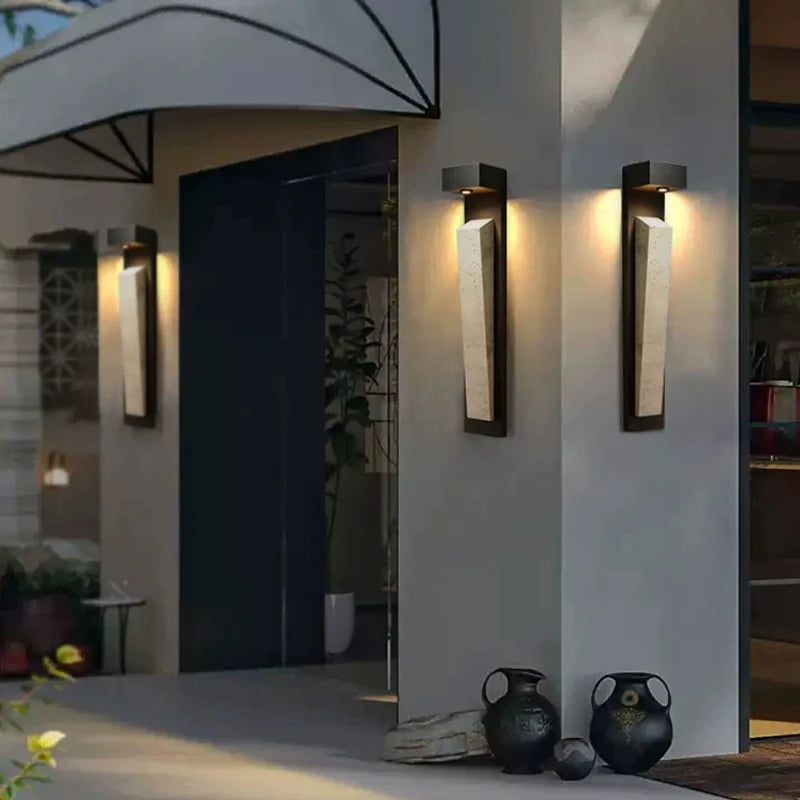 Travertine Outdoor Glass Wall Light, Motion Sensor Sconce, Stainless Steel, Warm LED Gate Light