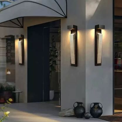 Travertine Outdoor Glass Wall Light, Motion Sensor Sconce, Stainless Steel, Warm LED Gate Light