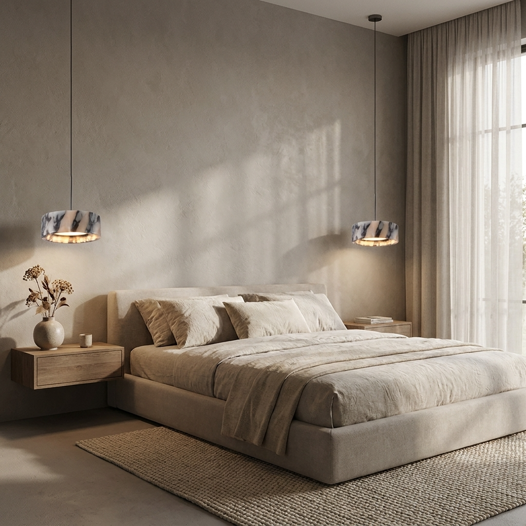 Flush Mount Ceiling Lights, Calla Natural Marble Round Ceiling Light, Soft Diffused Light