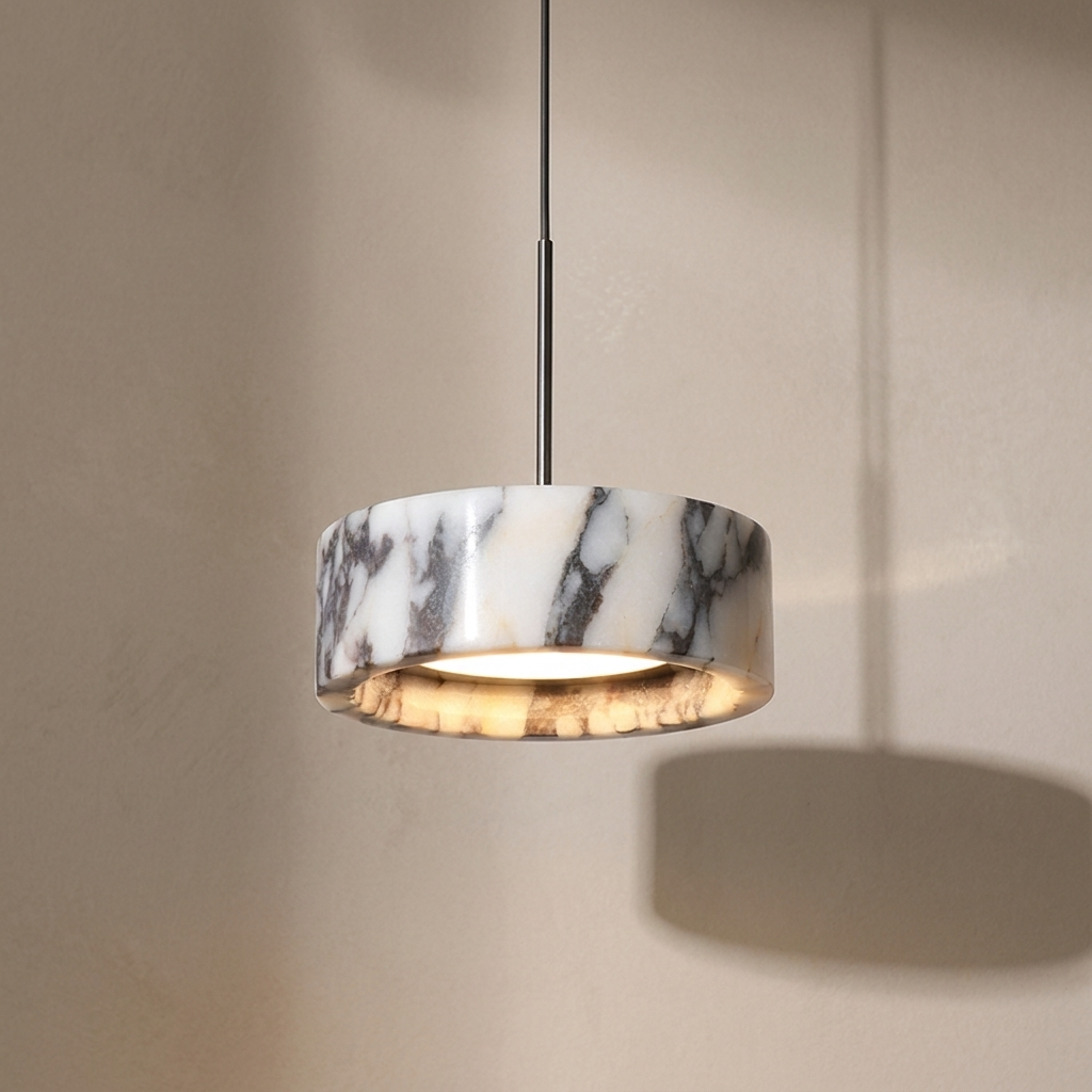 Flush Mount Ceiling Lights, Calla Natural Marble Round Ceiling Light, Soft Diffused Light