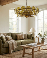 Chandeliers for Dining Room, Valen Green Glass Chandelier, Antique Brass, 23.6 or 31.5 in
