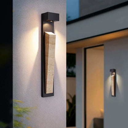 Travertine Outdoor Glass Wall Light, Motion Sensor Sconce, Stainless Steel, Warm LED Gate Light
