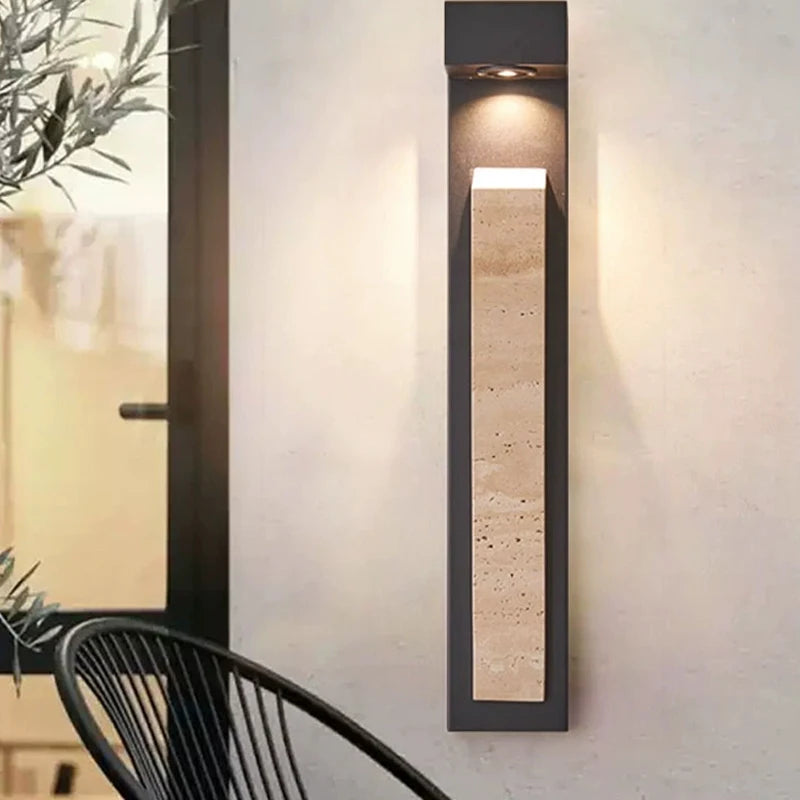 Travertine Outdoor Glass Wall Light, Motion Sensor Sconce, Stainless Steel, Warm LED Gate Light