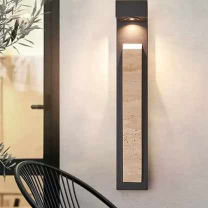 Travertine Outdoor Glass Wall Light, Motion Sensor Sconce, Stainless Steel, Warm LED Gate Light