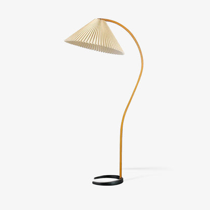 Caprani Wood Floor Lamp, Mid-Century Beechwood Stem, Linen Shade, Plug-In