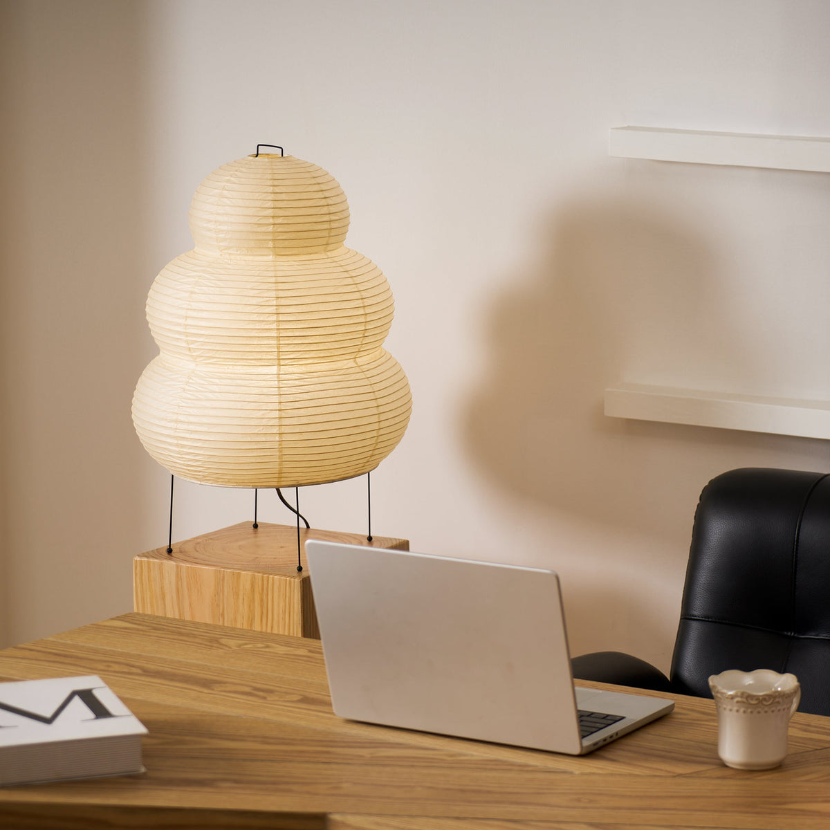 Rice paper lantern table lamp front view unlit