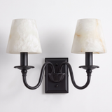 Tavira Wall Sconces, Alabaster Double Arm Sconce Wall Light, Swan Arm, Brass, Nickel or Black